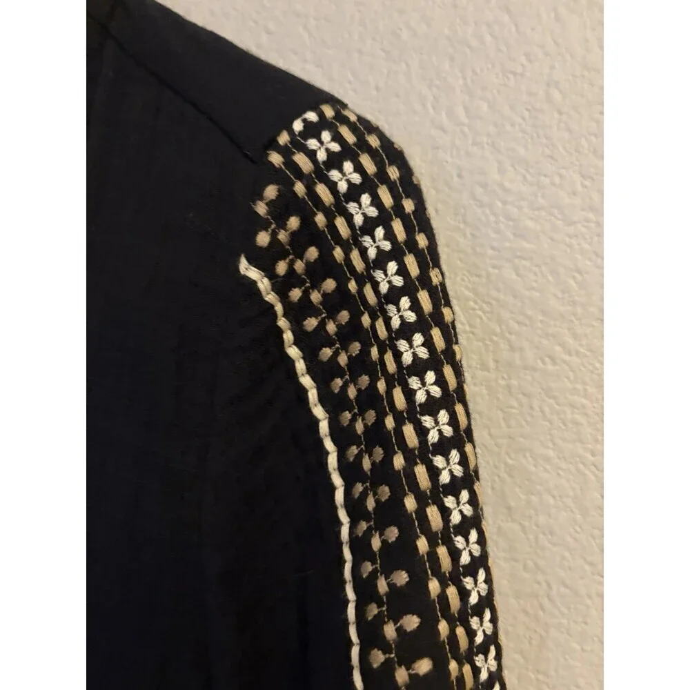 J Jill Black Cotton Gauze Jacket Open Embroidered Classic Boho Women’s Sz M